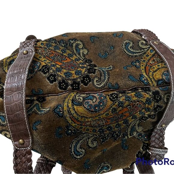 Tapestry brocade paisley gold brown fall colors shimmer purse bag - Picture 13 of 13